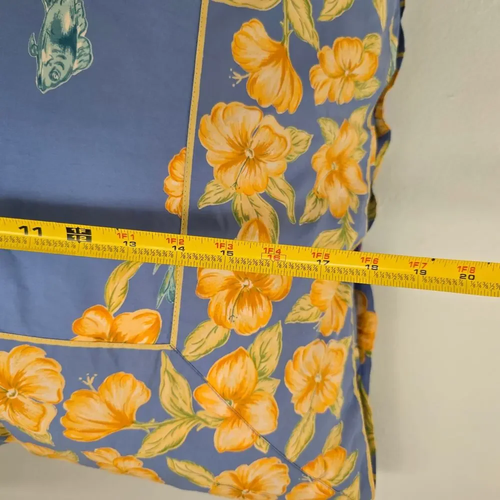 Vintage April Cornell Pillow Cover Insert Blue Yellow Fish Floral Cottagecore